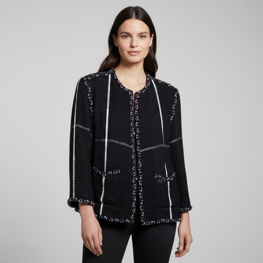 Chanel Cruise Collection 07 Tweed Jacket 42 EU 10 US Black Navy Pink White - Picture 2 of 14